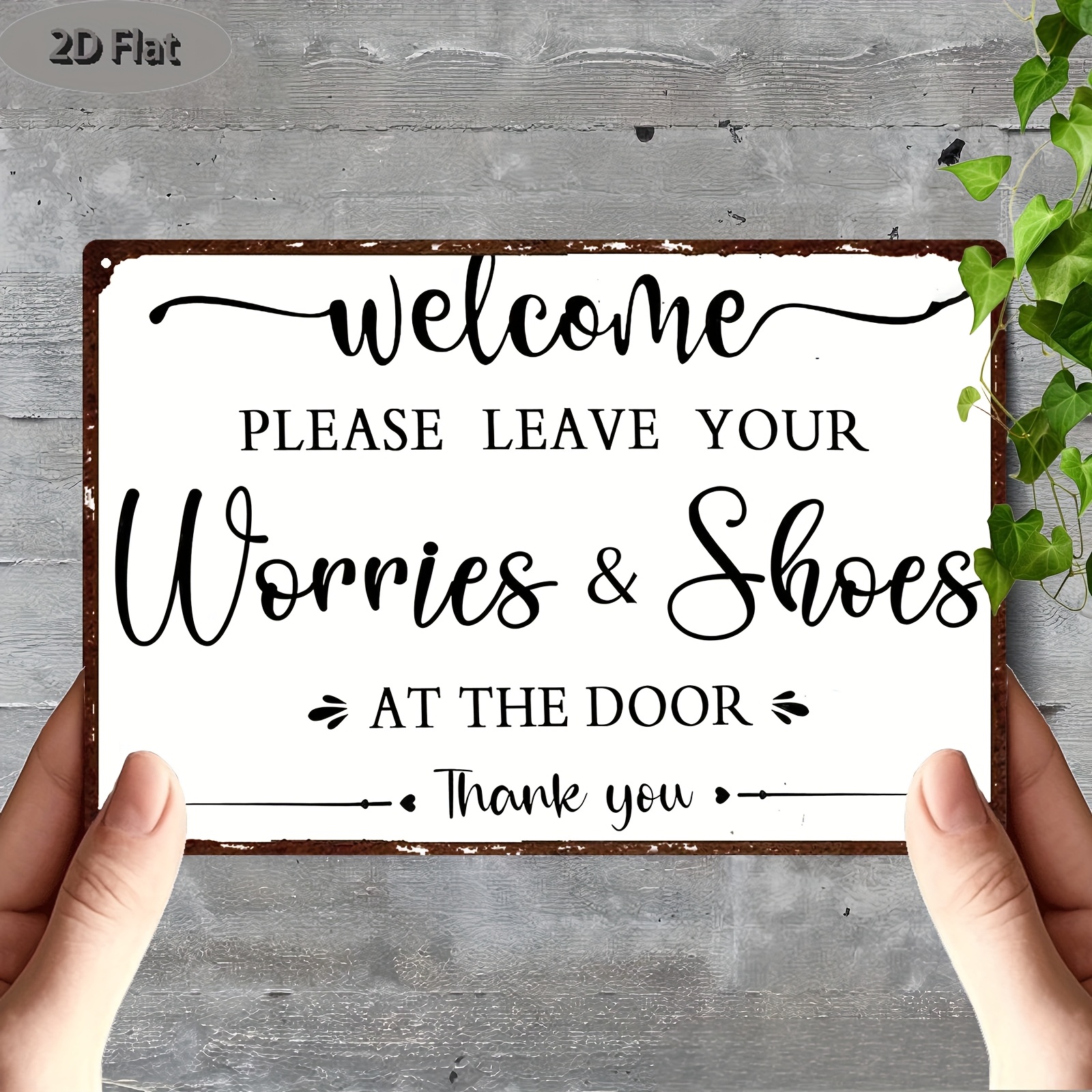 TEMU 2d Flat, 1pc Welcome Sign With "let Go Of Worry & Shoe" Message - Rustic Iron Wall Decor Suitable For Home, Office - Durable 8x12 Housewarming