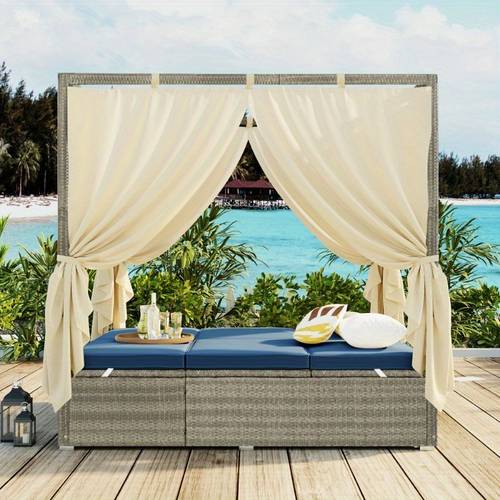 adjustable with curtain lounge chair for patio garden poolside durable fabric in 3 colors easy to move and fold outdoor relaxation