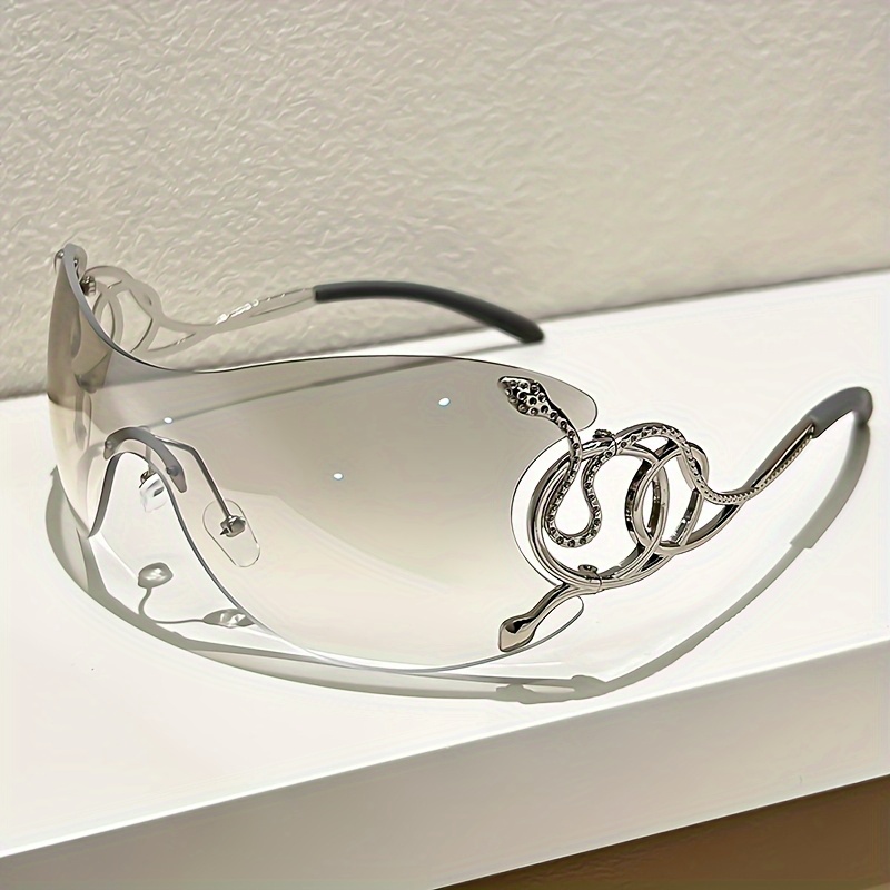Y2K Style One-Piece Lens Glasses With Silver Snake Decor, Fa 1pc Women main image 3