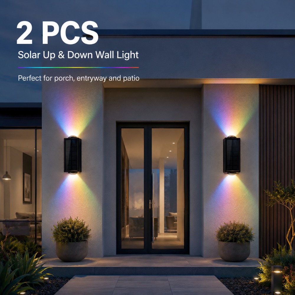 TEMU Solar Up Down Wall Light 9 Colors, Outdoor Solar Wall Sconce With Auto , Color Changing Garden Patio Porch Light, Halloween Home Decoration