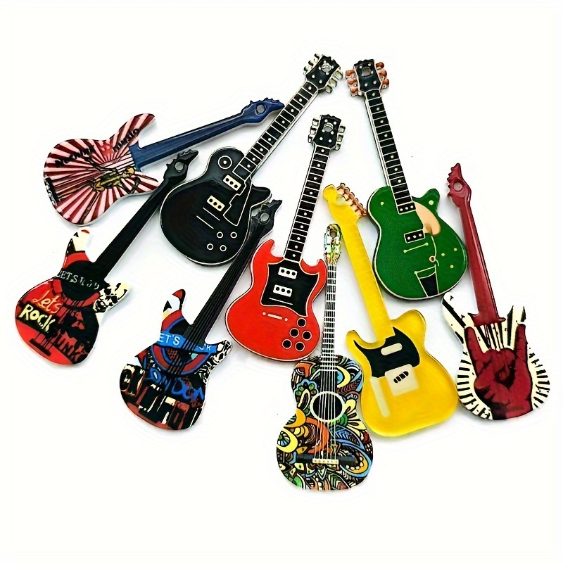 TEMU 9 piezas de colgantes acrílicos coloridos de cara con instrumentos, guitarra, violín, , dijes para collar, pulsera, aretes, llavero