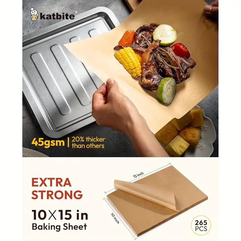 265 sheet heavy duty unbleached baking paper non stick oil proof pre cut large 10x15 inch sheets for pizza bread cakes pastries dumplings kitchens steaming cooking wrap Product details 3