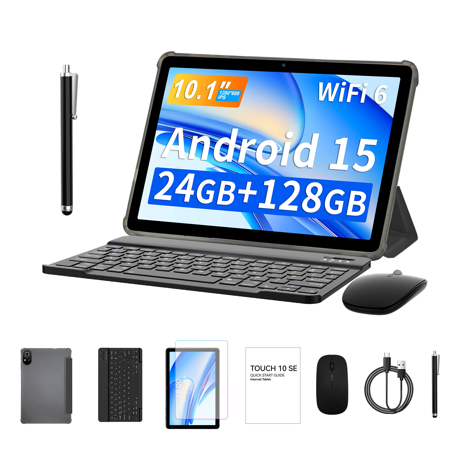24 (6+18) Gb+128gb, 1tb Expand, 10 Inch Tablet With Keyboard, 15 Tablet, 8000mah Battery, 1280 * 800 Ips Touch Screen, Are : Tablet /tablet Bundle, Suitable For Students To , Birthday Gift, Tablet