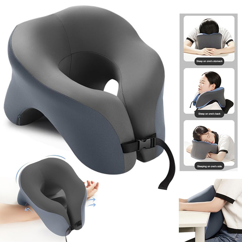 2-in-1 Travel Neck Pillow & Face Down Pillow - -like For Airplane, Car, Office & Home - Adjustable Cervical, Portable Grey For Back, Neck & Spine (no Inflation Required)