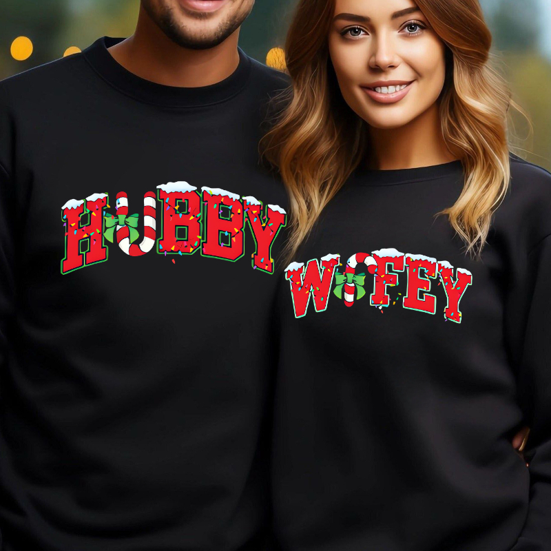 

2- Round For And Husband, , Long-sleeved Bottoming T-, Long-sleeved Sweatshirt For Men And Women, And Printed Long-sleeved Bottoming Top By Christmas