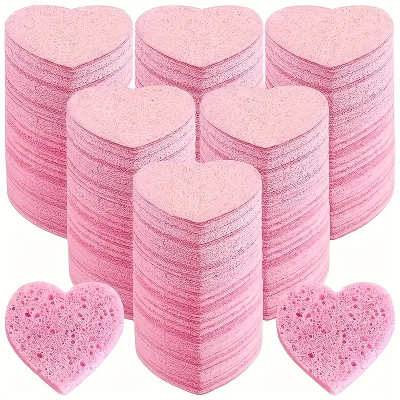 TEMU 20 Pack Heart Shaped Facial Sponges, Compressed Facial Cleansing Sponges For Makeup Removal, Exfoliating& Cleansingconvenient Travel Cleaning Tools