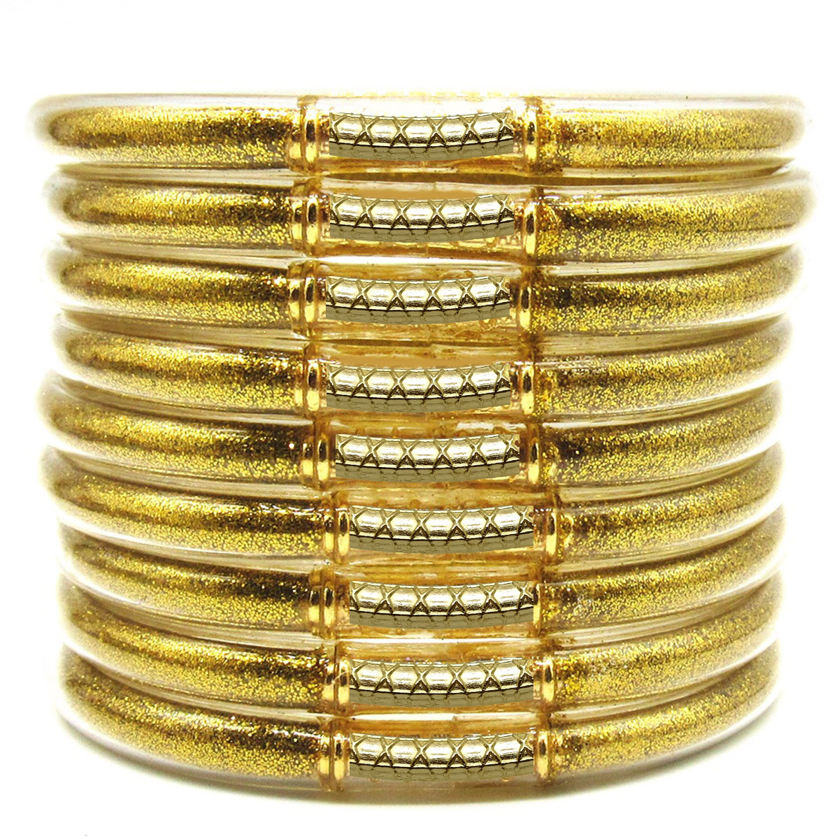 TEMU 9pcs Set Colorful Pvc Tube Bracelets With Glittering Golden Powder, Jelly Bangles, Lightweight And Cute Wristbands Suitable For Women' Wear
