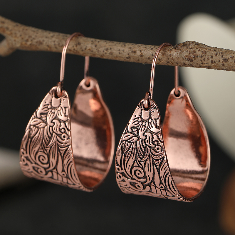 TEMU Copper Carved Earrings Bohemian Artistic Style For Ladies Daily Commuting Casual Leisure Everyday Trendy Jewelry