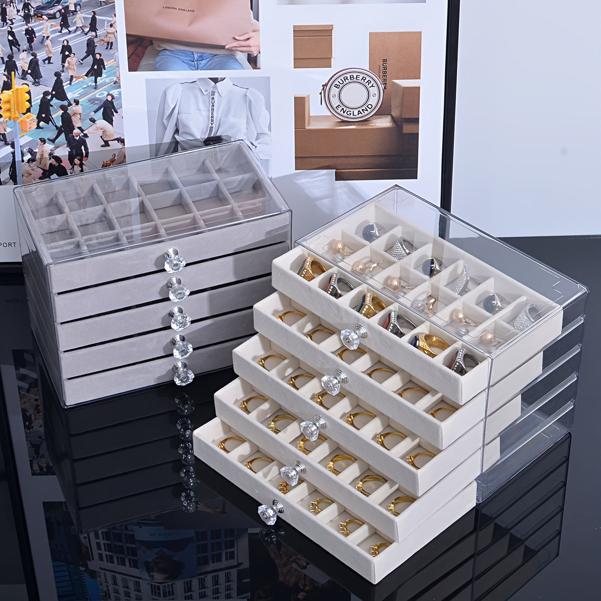 1 multi function transparent desktop large capacity drawer jewelry box bracelet bracelet earring ring storage box multi layer partition watch storage box ring box earring storage box necklace storage rack earring storage box jewelry storage bo Product details 3