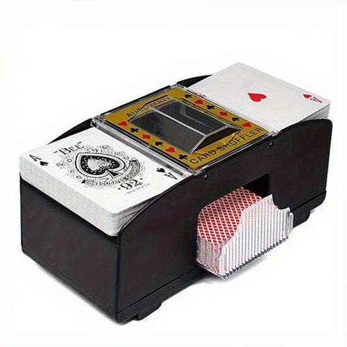 portable automatic card shuffler essential for travel family and festivals durable plastic construction with transparent front panel and storage grids without battery