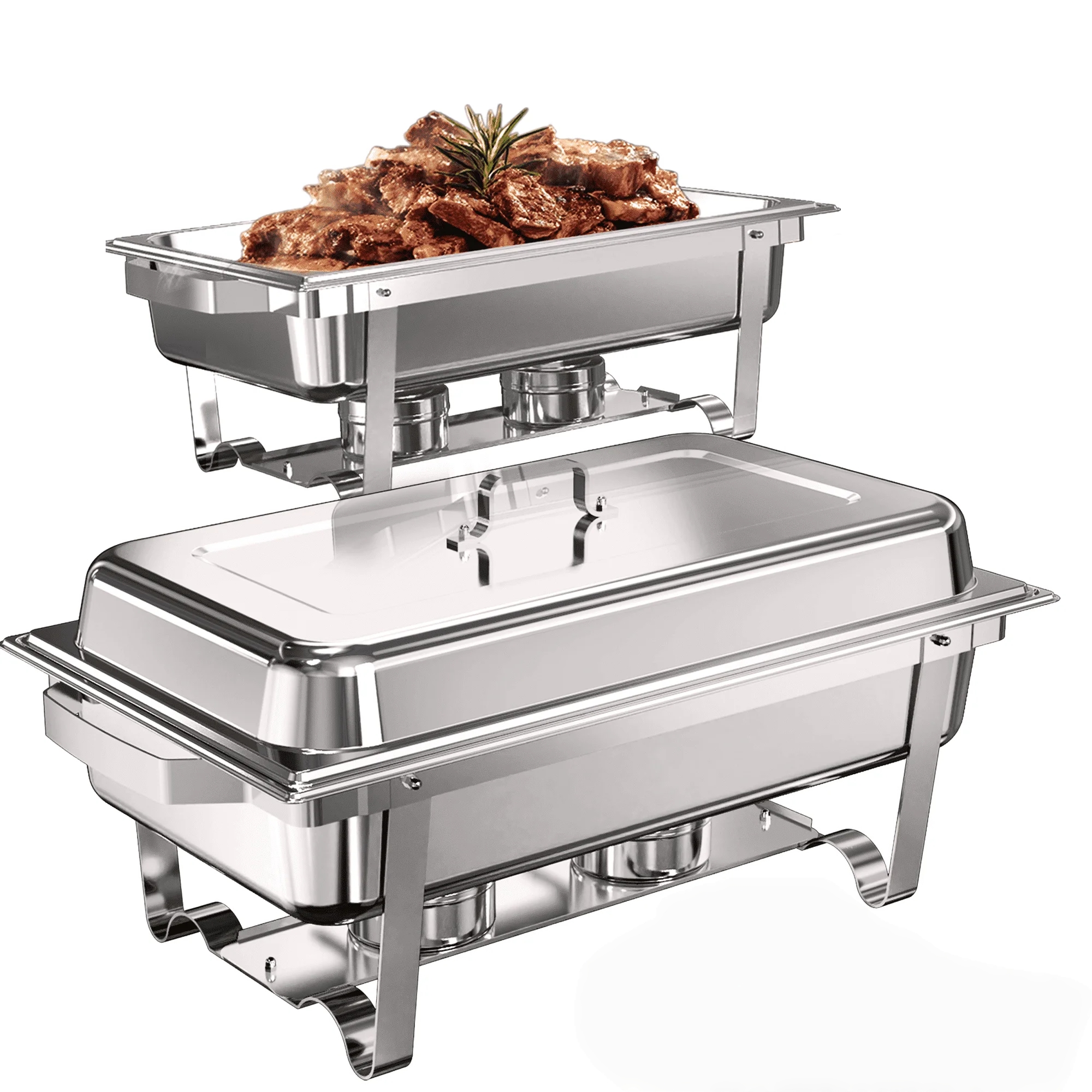 Image of 9qt Chafing Dishes For Buffet 2 Pack, Multiple Food Pans Thickened Stable Stainless Steel Chafing Dish Buffet Set, Rolled Food Warmers For Party Catering Weddings, Silver - Cooking