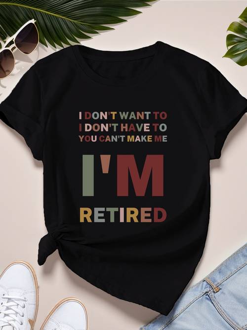 womens im retired graphic tee 180g breathable comfortable casual round neck t shirt with colorful print casual attire everyday tshirt tee smooth fabric tee