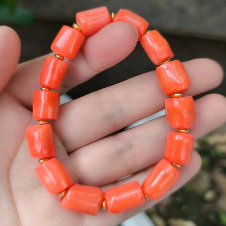 

Natural Stone Handmade Coral Barrel Bead Bracelet Natural Stone Bracelet Bracelet Mala Rosary Men's Bracelet