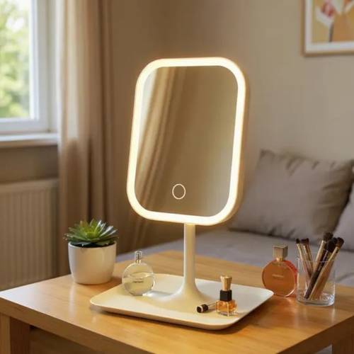 360 rotatable led makeup with 3 color lights touch control dimmable vanity rechargeable battery portable foldable design with stand compact travel cosmetic perfect ch