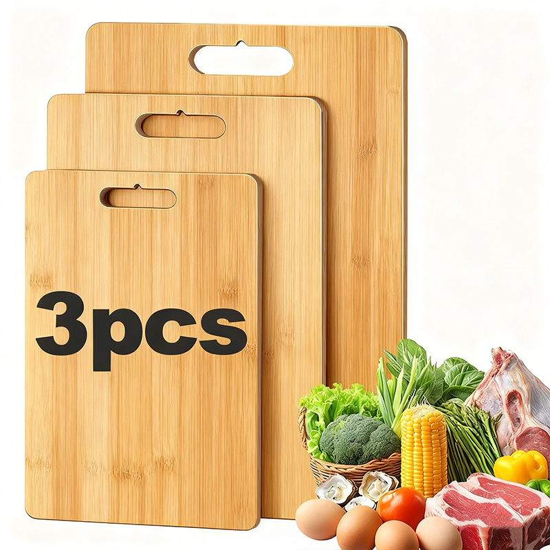 TEMU 3pcs Heavy Duty Double-sided Natural Bamboo Cutting Boards | Ideal For Meat, Vegetables, And Fruits | Unfinished And Wax-free | Portable For
