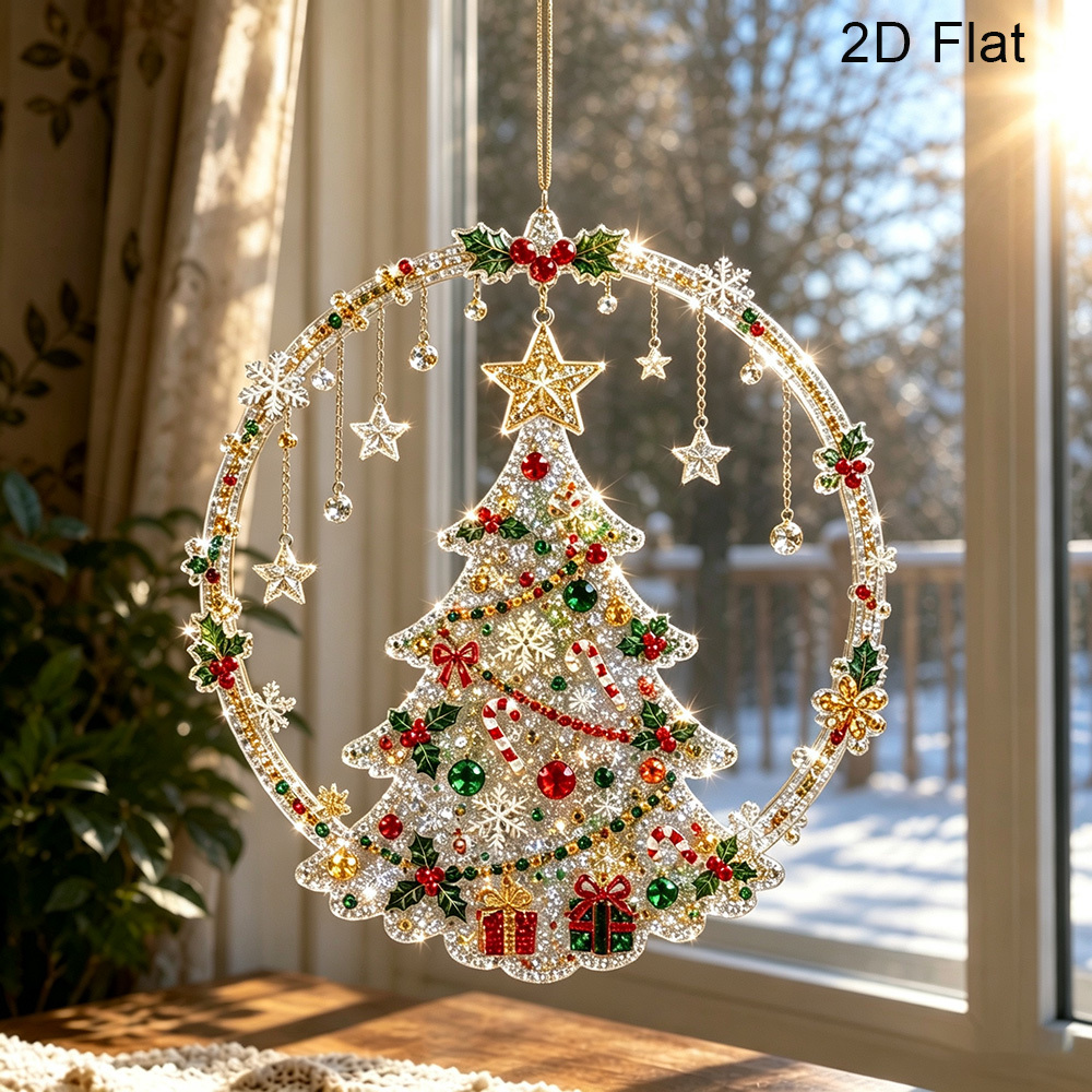 TEMU 2d Flat Christmas Flat Diamond Pattern Art Christmas Tree Hanging Decoration - Includes Santa Claus Wreath And Christmas Tree Pattern, Acrylic