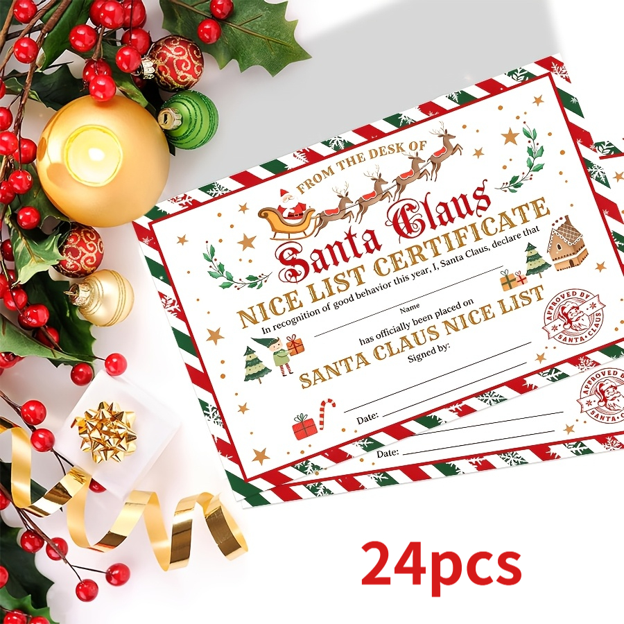 TEMU 24pcs Christmas Good List, Christmas Gift Certificates, Greeting Cards, Cartoon Retro Holiday Certificates, Claus, Christmas Gifts, Christmas