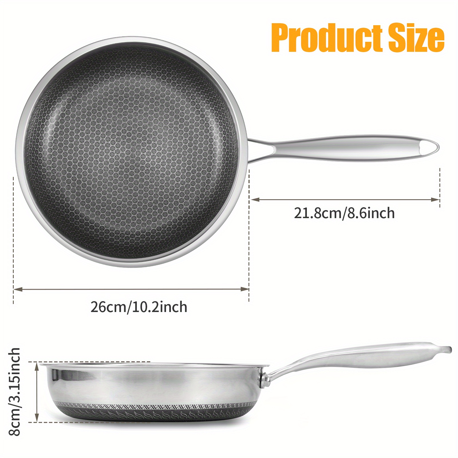   10 inch stainless steel frying pan with lid honeycomb nonstick cooking   anti scratch induction compatible detachable handle dishwasher safe kitchen cookware details 3