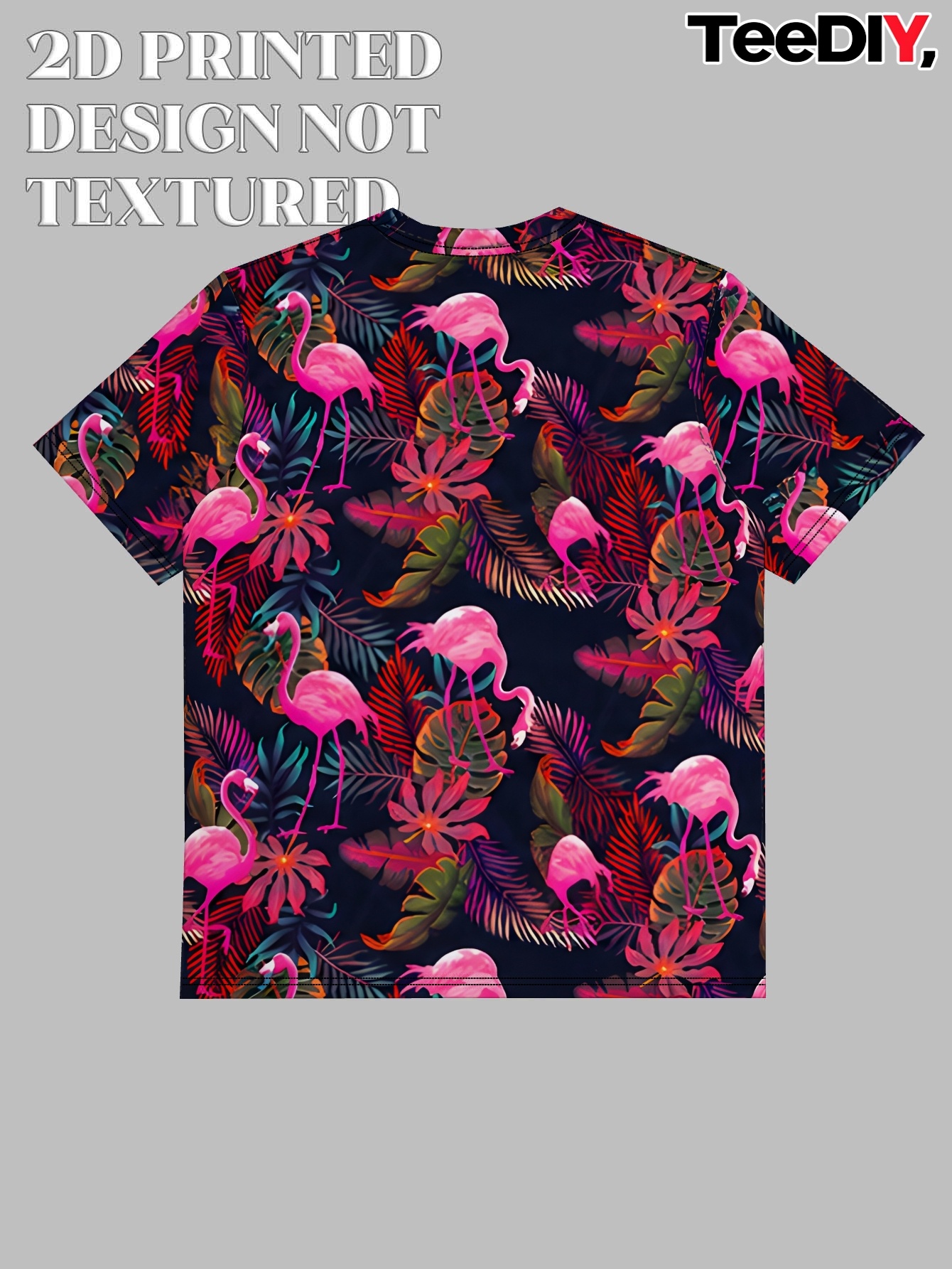 tricou de vară pentru bărbați cu mânecă scurtă, design imprimat 2d cu model flamingo roz  , fără textură, imprimare integrală