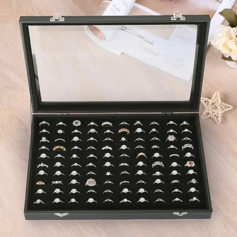   velvet jewelry organizer box with transparent glass lid   multi compartment design for earrings necklaces bracelets elegant gift for mothers day anniversary or best friend jewelry box jewelry making display packaging supplies Product details 1