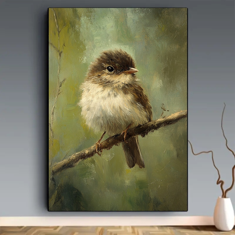 

1pc Realistic Small Bird On Branch Canvas Art Print, Modern Wall Decor For Living Room, Bedroom, Office - Ideal Gift