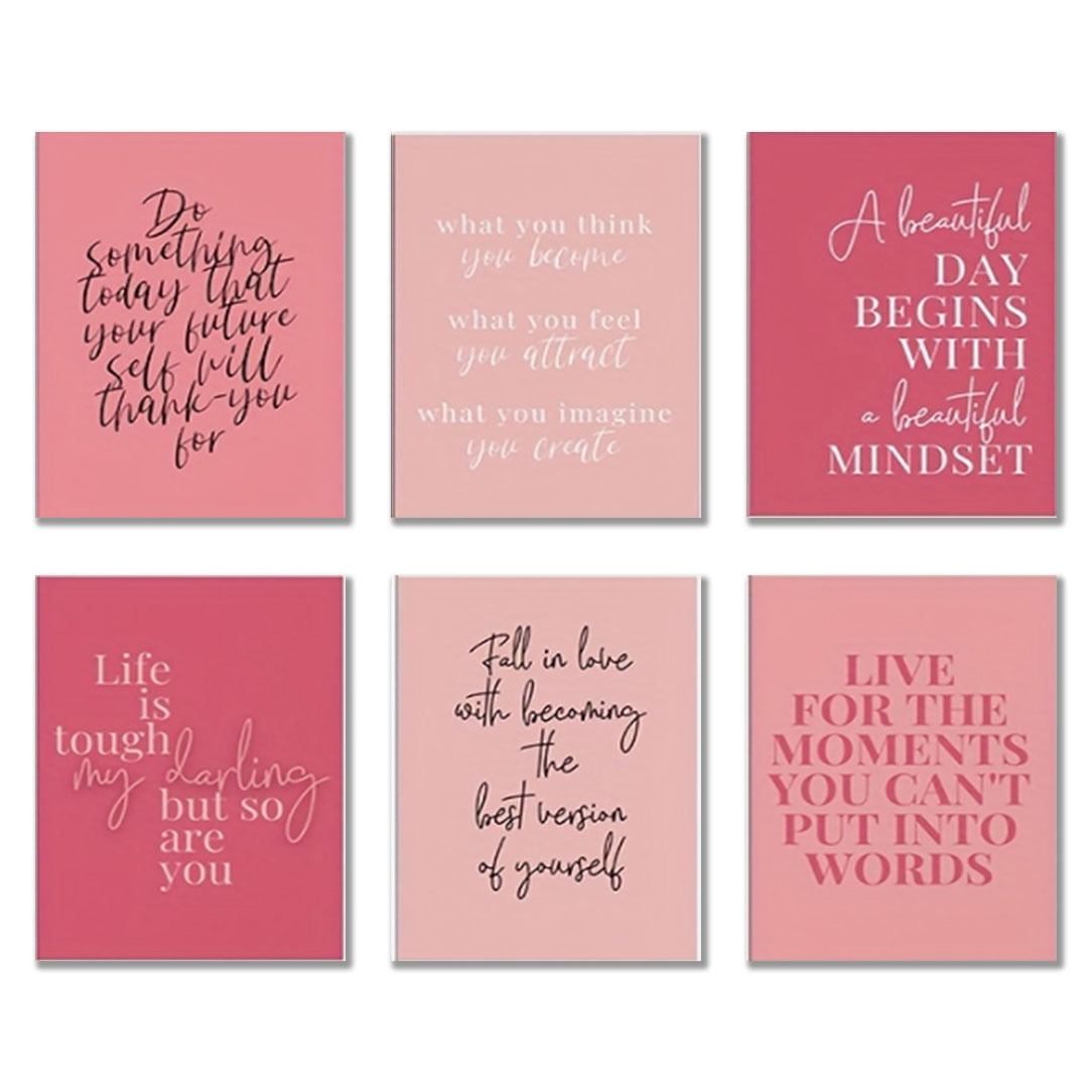 

6pcs Inspirational Quotes Wall Art Set, Pink And Pink Painting Prints, Modern Decorative Posters For Home Office, Bedroom, Living Room, Bathroom, Dining Room 8*10inches