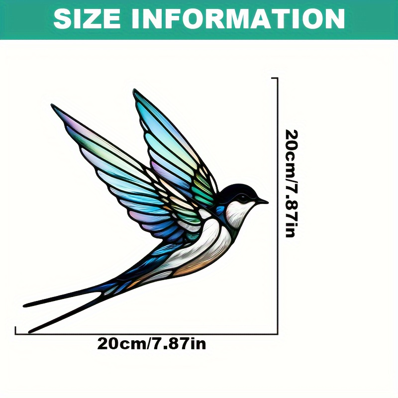 Image of 1pc Vibrant Swallow Sun Catcher - 7.87 X 7.87 Inches Colorful Acrylic Style Decorative Ornament, Multi-colored Window And Garden Hanging, With Landscape Design, Perfect For Porch And Wall Art