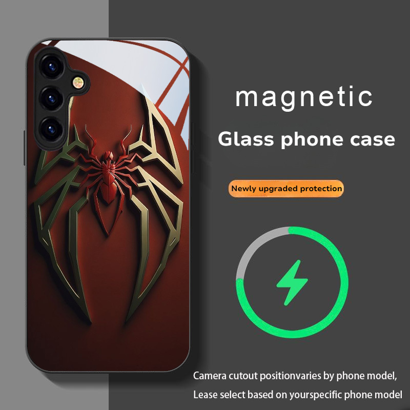 TEMU Phone Case: Trendy Golden-legged Spider Pattern Magnetic Tempered Glass Phone Case, Suitable For Galaxy Note20/s20/s21/s22/s23/s24/s25/ Fe,