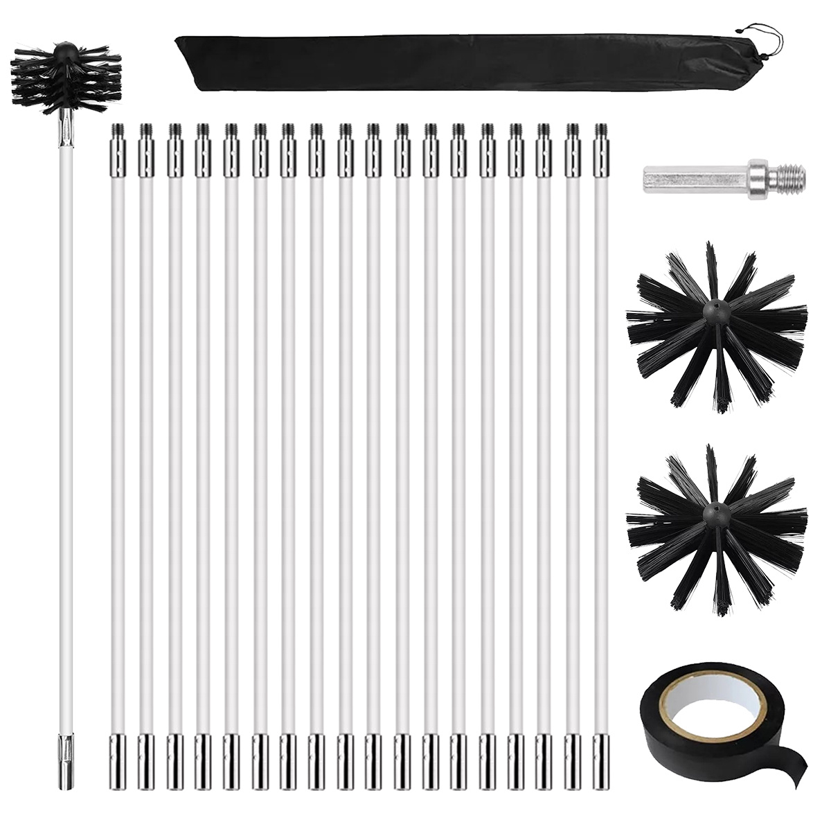 Image of Set Of Chimney Cleaning Brushes Featuring, Duct Vent Cleaning Kit, Fireplace Brush Set, Dryer Vent Cleaning Tool, And Wood Stove Cleaning Equipment