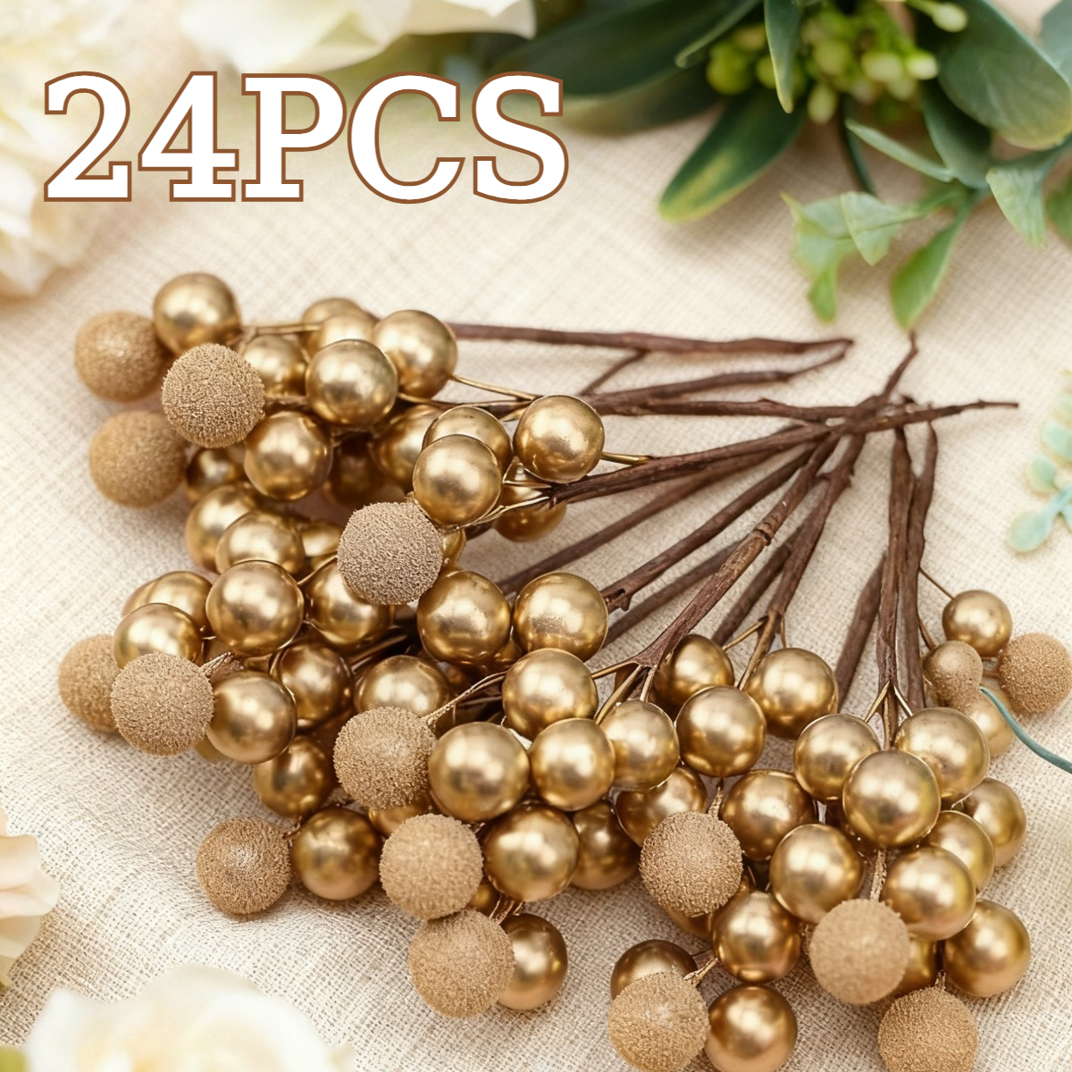 TEMU 24pcs Red And Golden Artificial Set, Ideal For Decorating Wreaths And Enhancing Home Decor, Christmas Decoration, Halloween Decoration