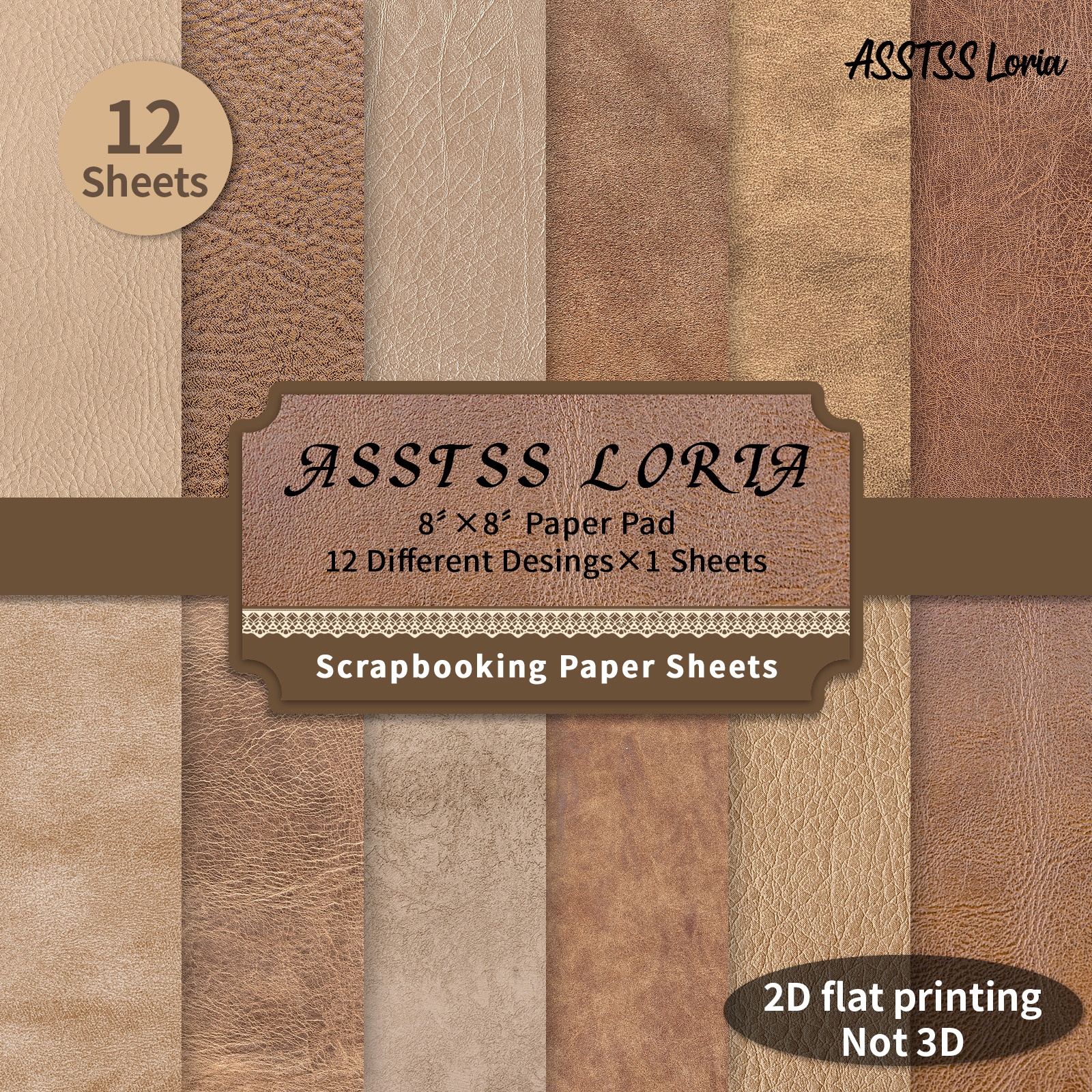 TEMU Bloc de papier épais pour scrapbooking ASSTSS Loria, 12 feuilles - Feuilles de carton 8"x8" adaptées au journaling, à du collage, aux loisirs