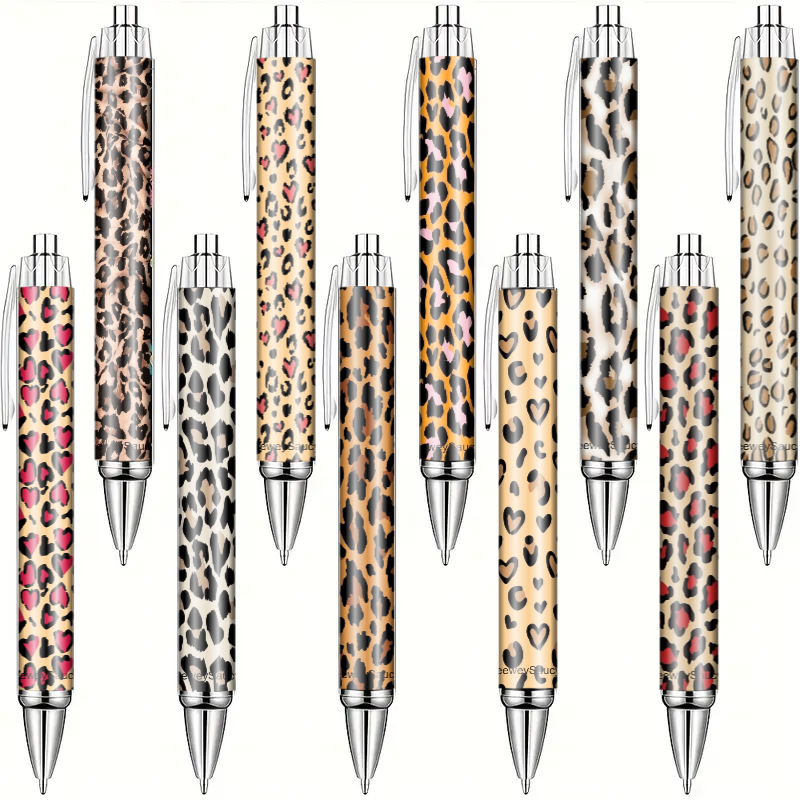 TEMU 10pcs Of Leopard Print Pens, Writing Pens, A Cute Gift For Women, 1.00mm Black Ink Fine Tip For Smooth Writing, Suitable For Home And Office Use