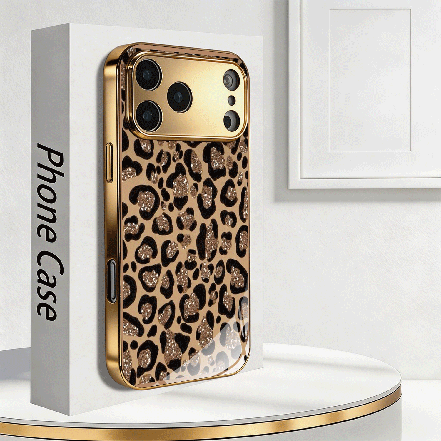 TEMU Phone Case: Glitter Leopard Print Pattern Electroplated Tempered Glass Case With Textured Feel, Drop-proof, Case, Suitable For Iphone 17 Pro