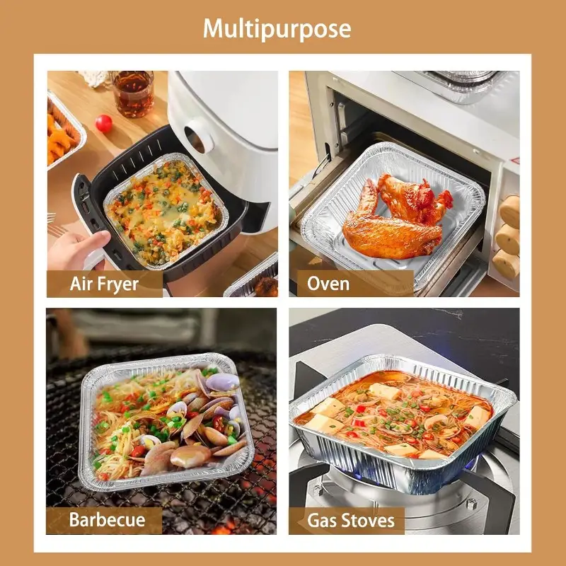 50pcs heavy-duty disposable aluminum foil air fryer liners - 7x7 inch square pans with rounded corners, 600°c heat-resistant, greaseproof & high quality for instant pot, oven, grill, steamer basket - stackable, induction-safe (compatible with air fryers, ovens, induction cooktops) - food-safe, easy clean, ideal for parties, camping, bbqs - 50pcs bulk pack, air fryer liners non stick, aluminum foil pans with lids, air fryer , air fryer liners large size Product details 5