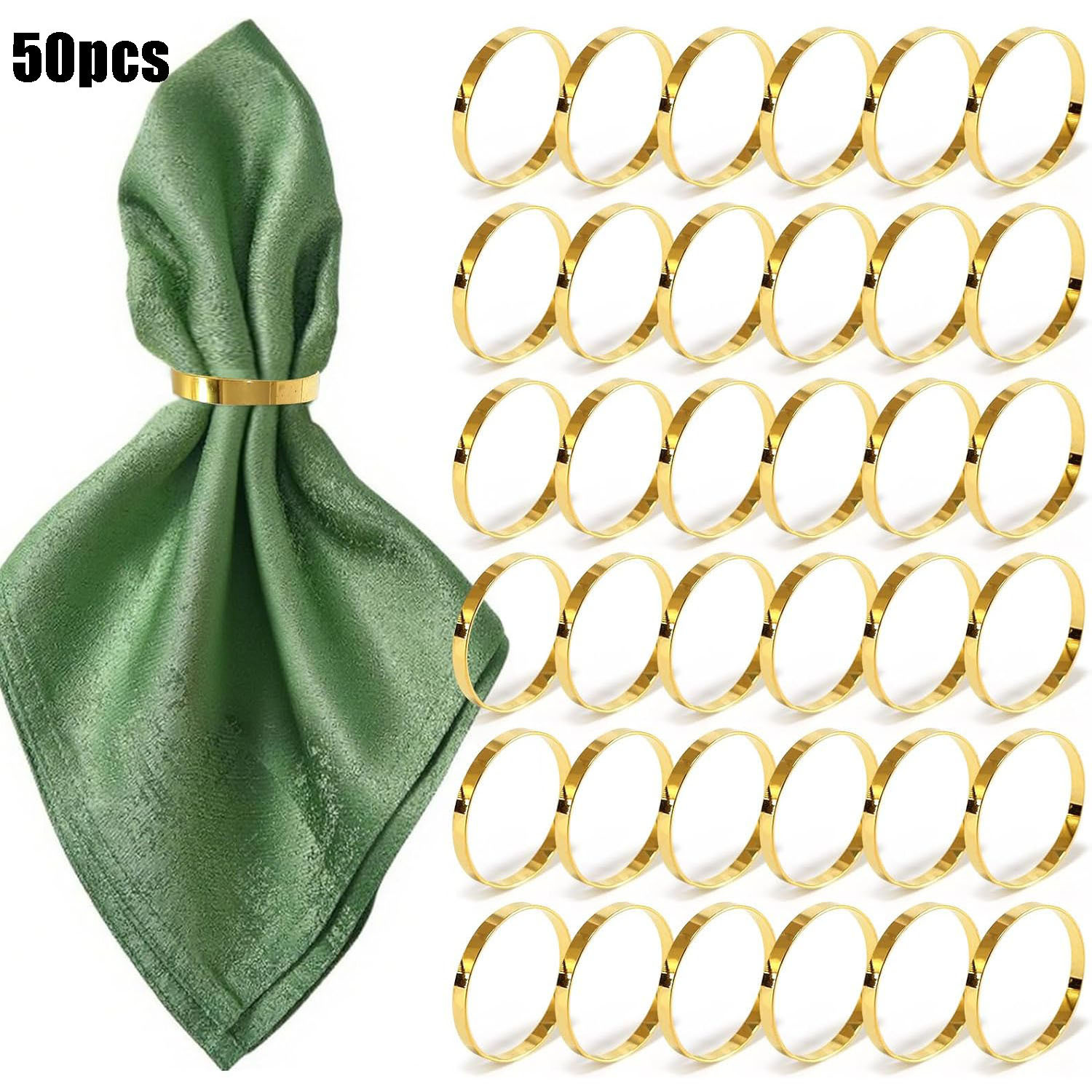 TEMU 50 pièces Anneaux de Serviette Dorés, Anneaux de Serviette en Métal, Porte-Serviettes Élégants en Gros pour Dîners de Famille, Mariages, Noël,