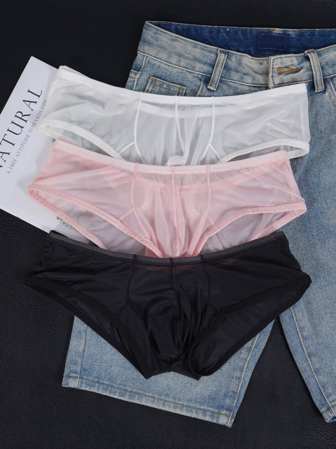 3pcs mens low waist transparent suitable for body types boxer briefs breathable single layer   underwear non stuffy comfortable high   low   briefs for   transparent solid color for casual gym wear