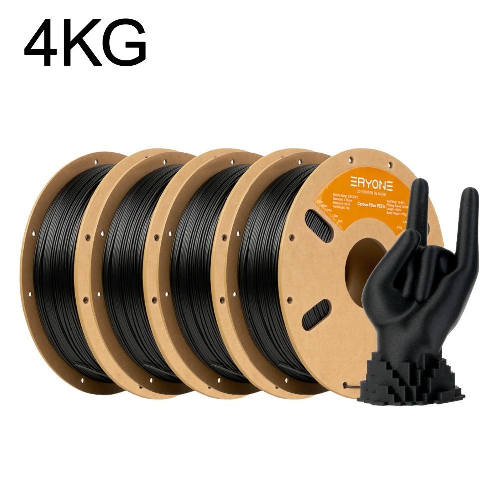 Eryone Petg Carbon Printing Supplies Filament For 3d Printer, 4 Rolls, 4kg 1.75mm +/-0.03mm, Easy & Transition