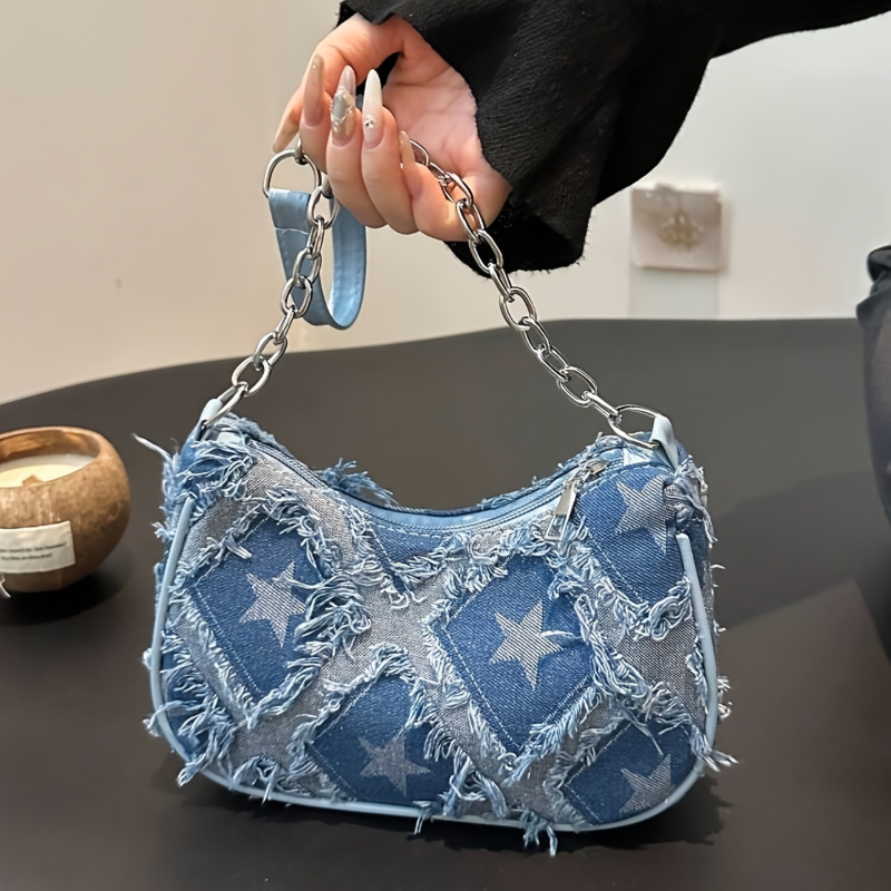 TEMU 1pc Women's Gradient Star Chain Crossbody Bag- Small Square Nylon Handbag, Suitable For Urban Style, , With Zipper Closure