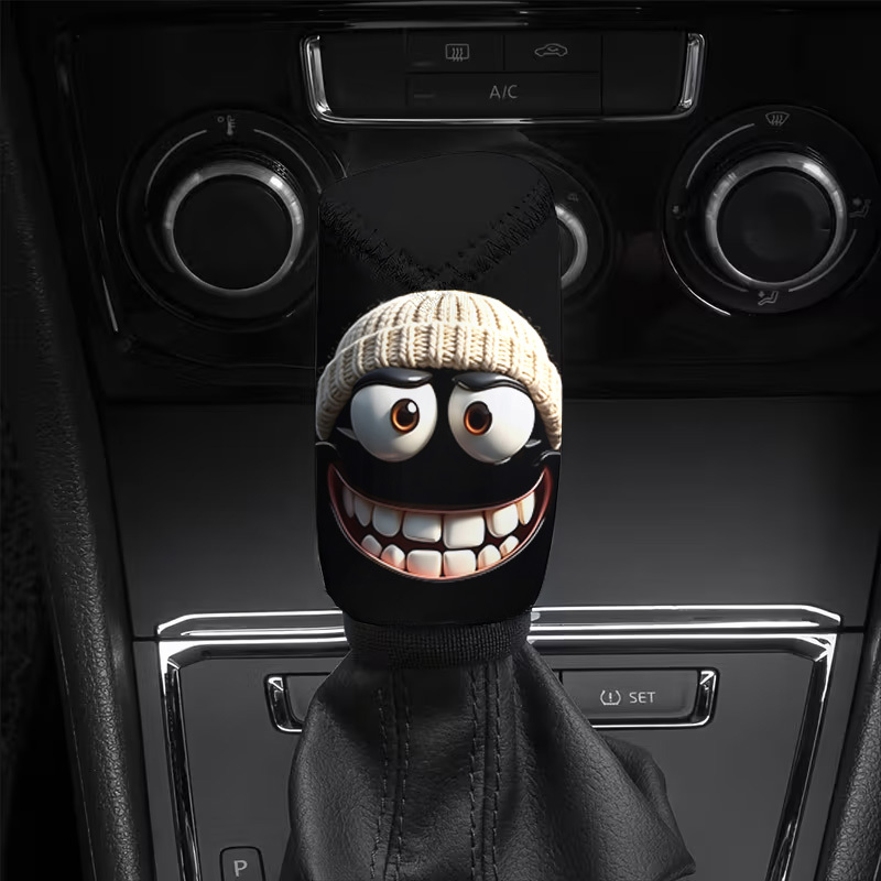 TEMU 1pc Cute Shift Cover With Smiling Character Print - Fit For Car Shifter,, & Wash, For All- Use - Suitable For Daily , Road Trips, Car,