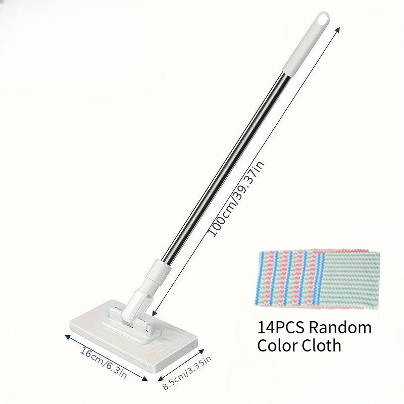 TEMU 15pcs/set [1pc Mop And 14pcs Random Color Cloths] Household Hand Wet Dual-use Lazy Flat Mop, Reusable Clamp Mop, For Kitchens, Bathrooms,