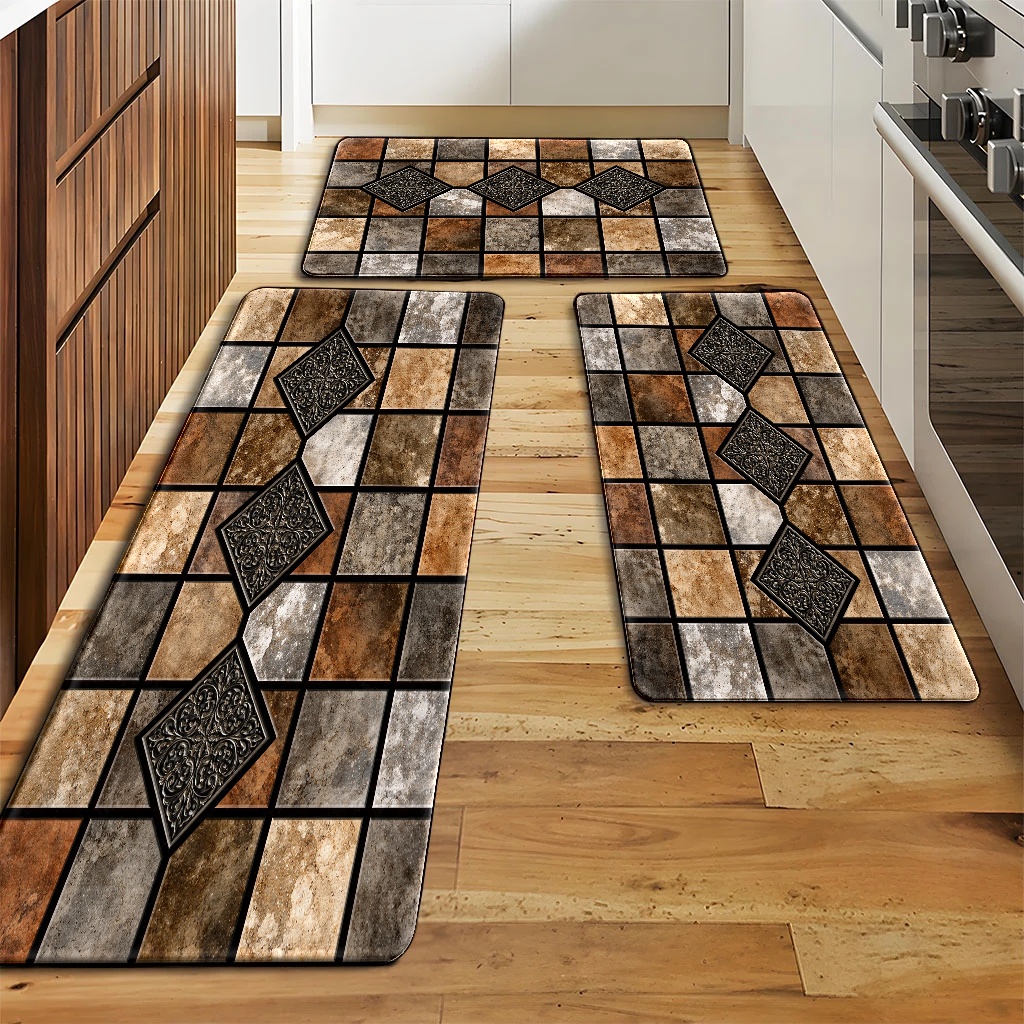 TEMU 2d Flat 2pcs Vintage Pattern Multi-scene Floor Mat, Durable,, Machine Washable, Suitable For Living Room, Bedroom, Office, Bathroom, Balcony, ,