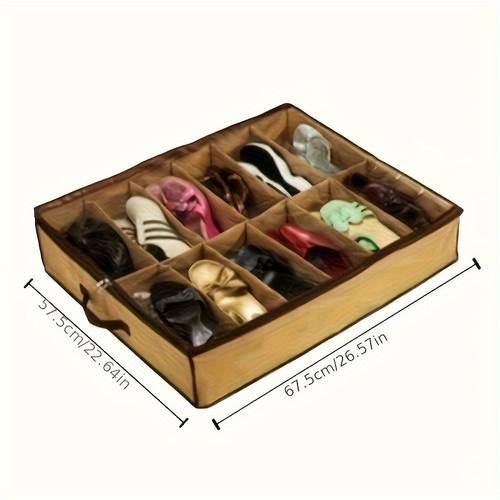 space saving set of 12 grid shoe storage boxes with transparent cover bedrooms and closets baskets trash bins and containers under bed storage