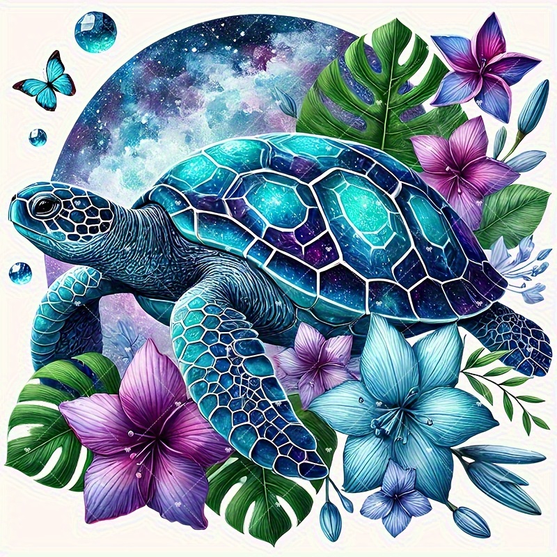 TEMU Space Turtle Heat Transfer Vinyl- Design With Butterflies& Flowers, Vibrant Mixed Colors, Durable Iron-on Diy Decal For T-shirts, Hoodies,