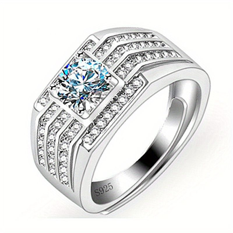 TEMU S925 Sterling Silver 3 Row Synthetic Zircon Ring - Stylish And Powerful Style - The For Everyday Wear And Party - Birthday - Thanksgiving - Christmas - Valentine's Day Gifts