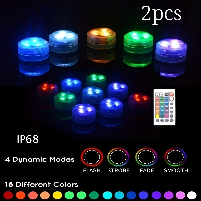 Image of A Set Of 2 Led Lights, Rgb Decorative Lights, Remote-controlled, Battery-powered, For Outdoor Halloween/easter/carnival Parties. Ip68