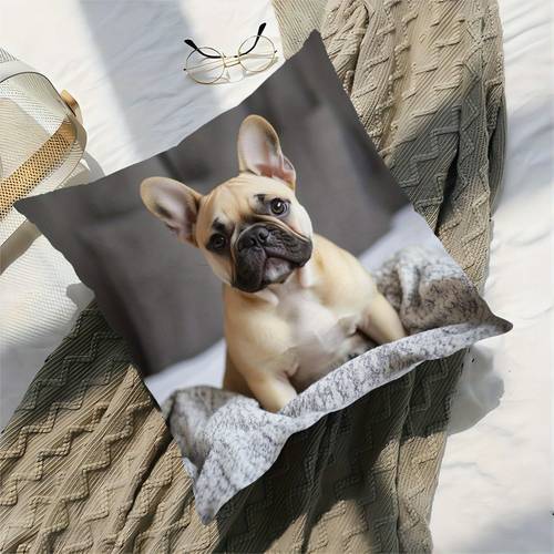 de almohada de bulldog adorable de un - con un lindo diseño de perro, con cierre de cremallera, lavable a máquina para decoración , o el coche (relleno de almohada no incluido), decoración de bulldog, vital , diseño divertido,