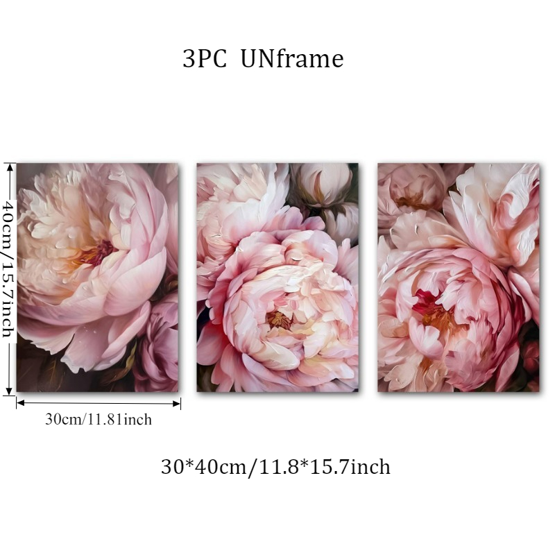 TEMU 2d Flat, 2d Flat, A Set Of 3 2d/flat Canvas Prints Featuring Stylish Peony Flowers In Pink, Perfect For Decorating Rooms, Suitable For