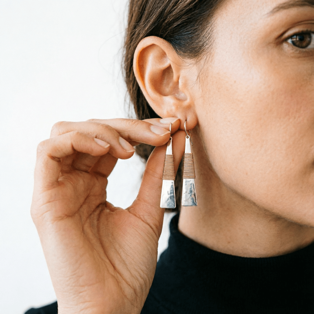 Women's Handmade Retro Hammer Patterned Pendant Earrings
