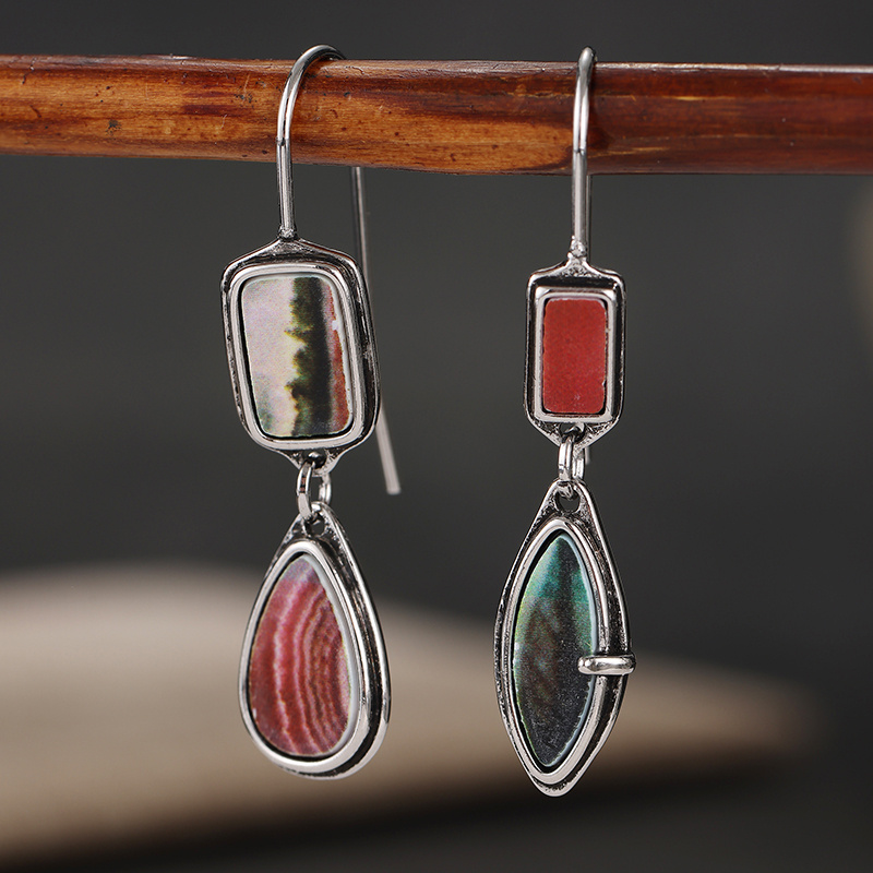 TEMU Pendientes colgantes de resina con incrustaciones estilo vintage para mujer, color plateado, geométricos, para uso diario, , joyería, regalo de