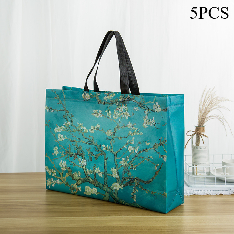 5pcs Reusable Foldable Shopping Bags With Cute Plum (plum) - Women's Grocery , Chinese Plum Pattern For Supermarket, Travel, - 5 Pack